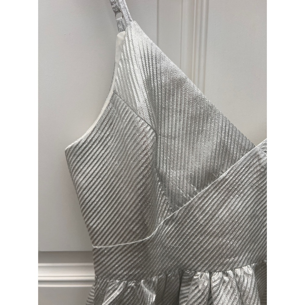 Lulus Silver Metallic Textured Mini Dress Surplice V-Neck Cocktail Party Large - Picture 3 of 7